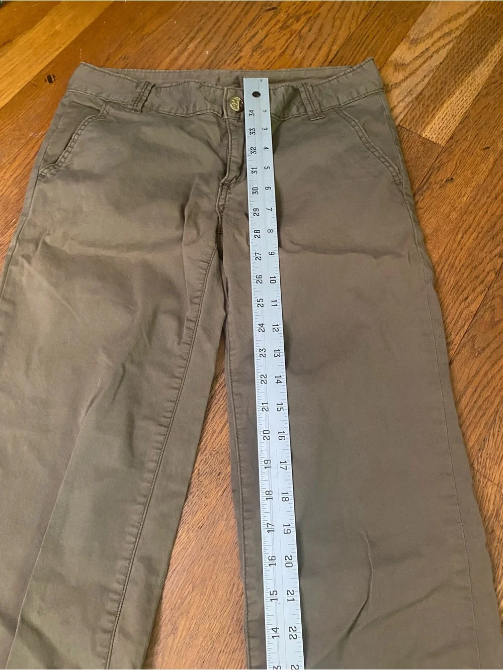 Tory Burch Cropped Chino Pants Women’s Size 26 Olive Green Raw Hem